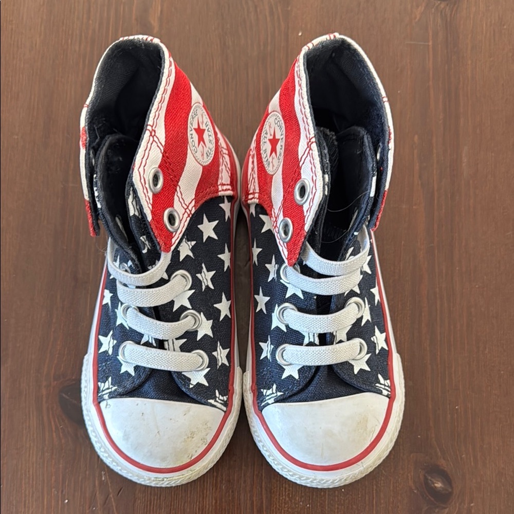 Converse Red and Blue High-Top Sneakers with Stars